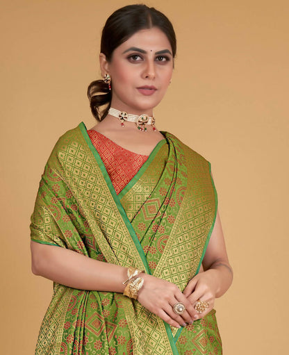 Green Silk Woven Design Saree With Unstitched Blouse Piece - Akshita - Distacart