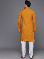 Thumbnail for Manyavar Men Mustard Yellow Pure Cotton Solid Kurta - Distacart