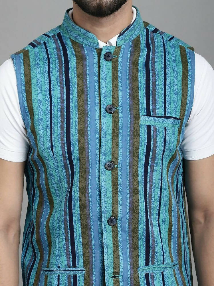 Even Apparels Nehru Jacket With Welt Pockets - Blue - Distacart