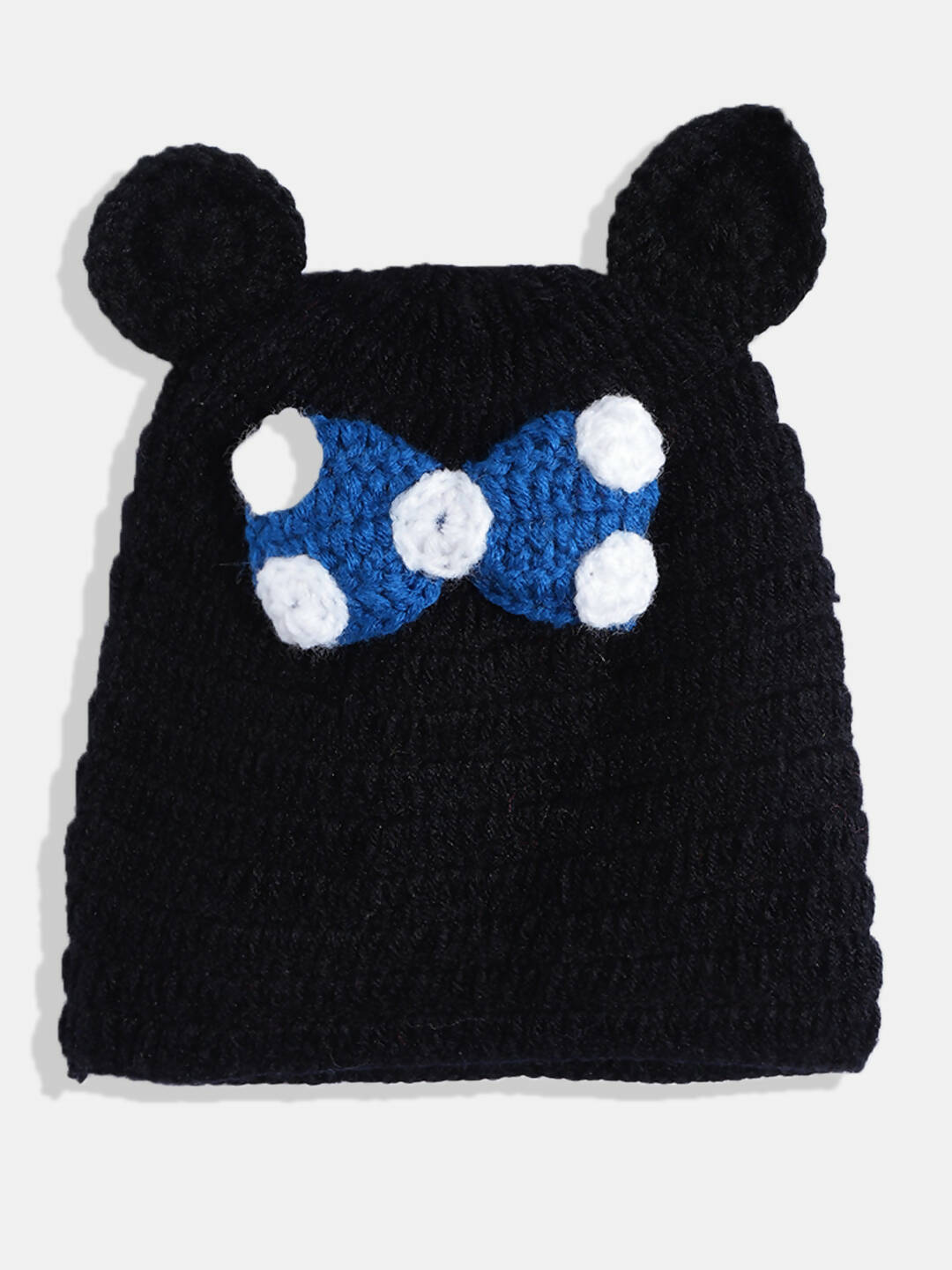 Chutput Kids Woollen Hand Knitted Short Sleeves Pola dot Detail Dress With Cap - Blue - Distacart