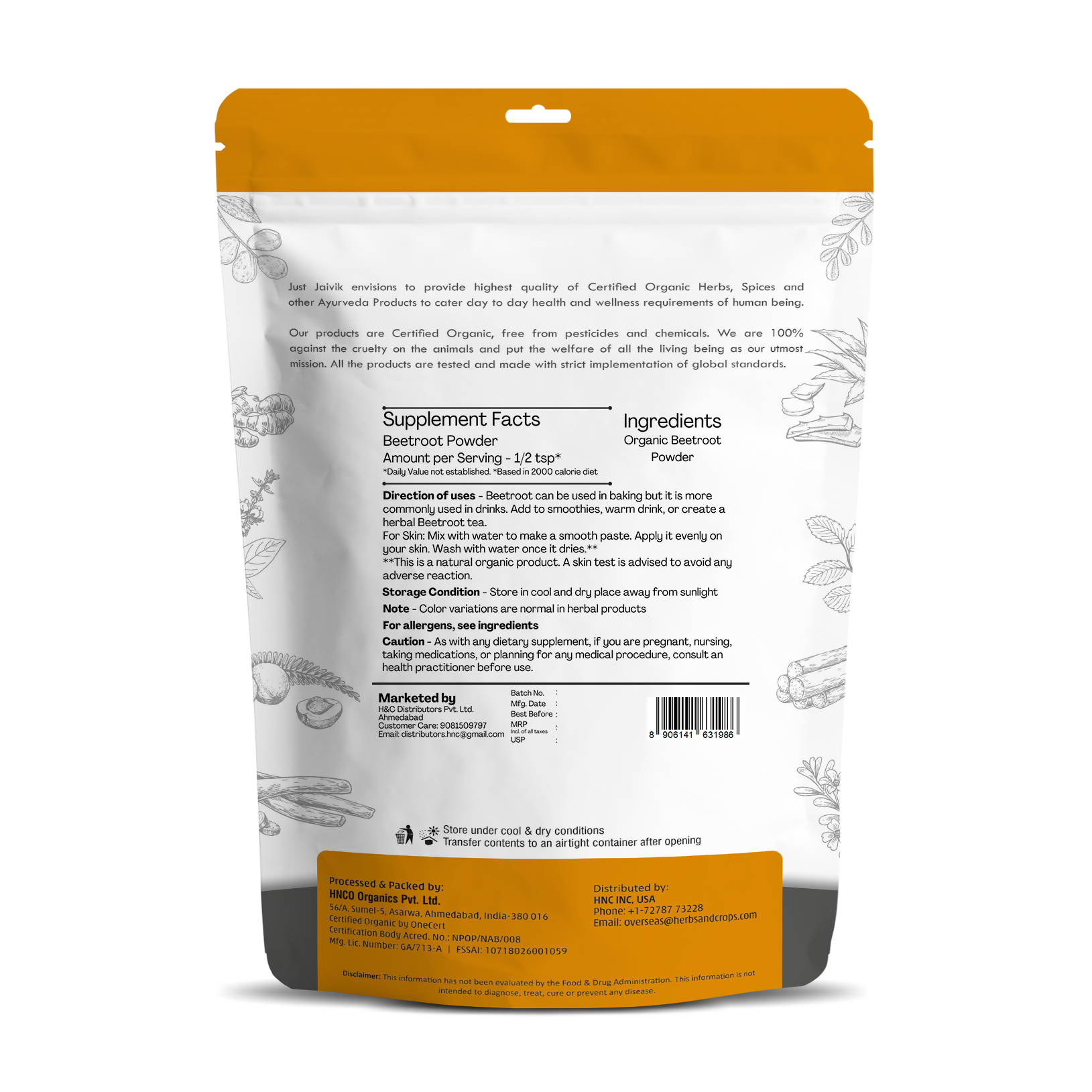 Just Jaivik Organic Beetroot Powder - Distacart