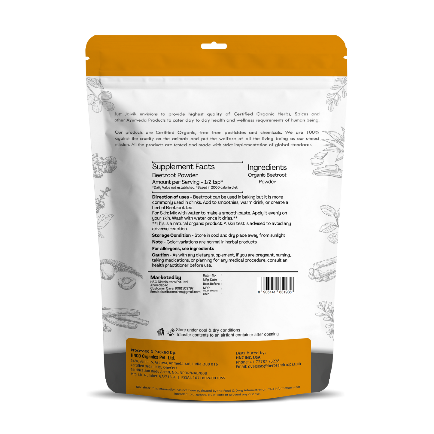 Just Jaivik Organic Beetroot Powder - Distacart
