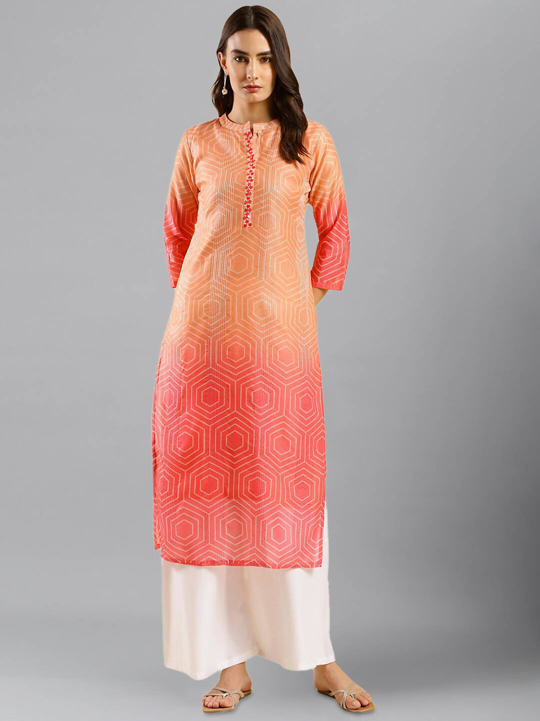 Peach Chinon Digital Printed With Hand Work Kurta - Himanshi - Distacart