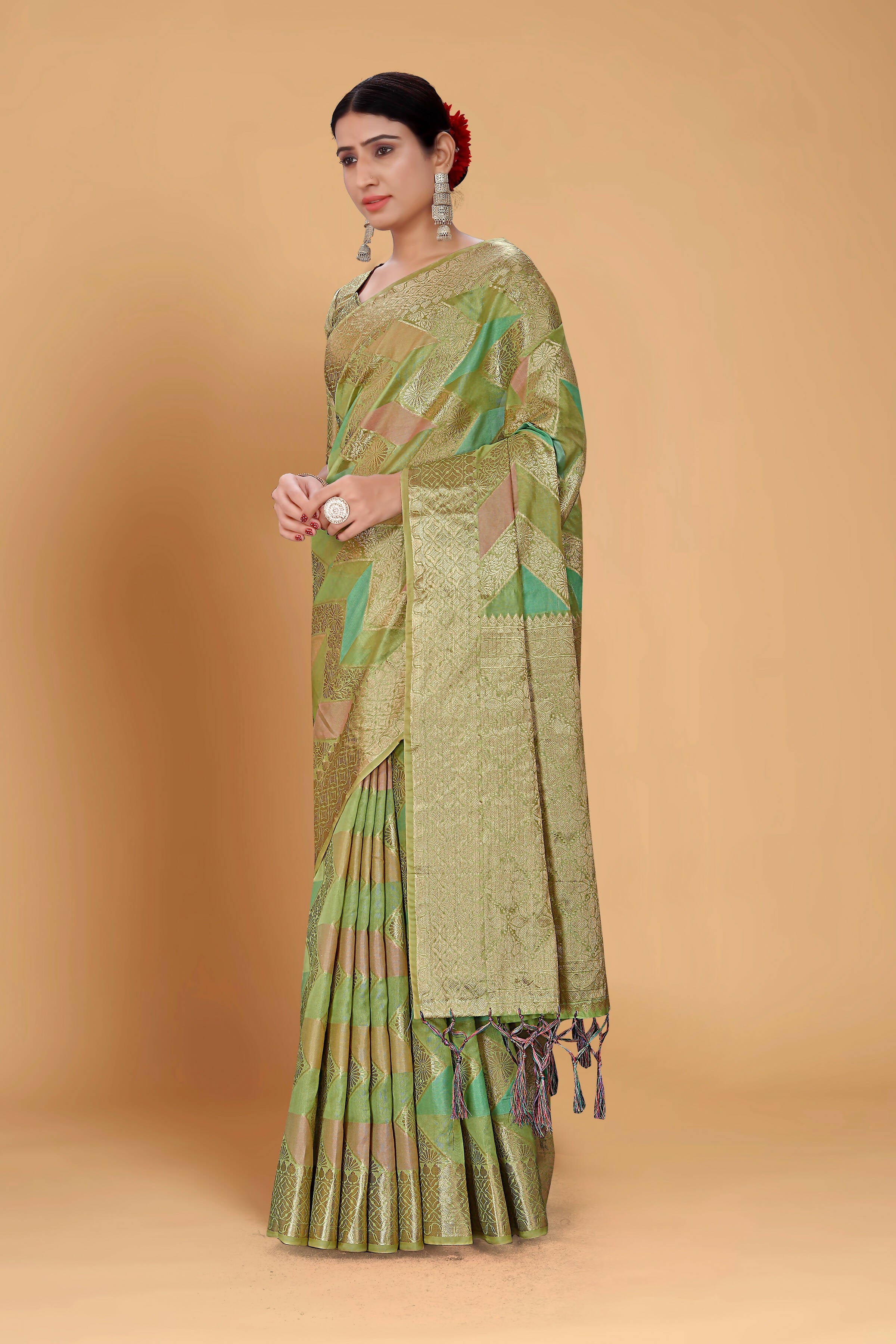 Mustard Soft Organza Woven Design Saree With Unstitched Blouse Piece - Zaara - Distacart
