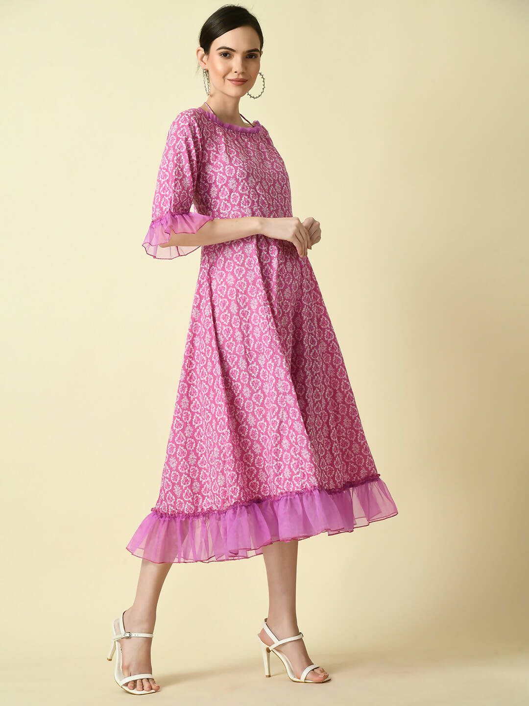 Myshka Women's Pink Empire Printed Dress - Distacart