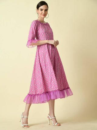 Myshka Women's Pink Empire Printed Dress - Distacart