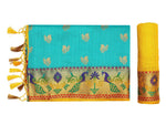Thumbnail for Mimosa Women's Turquoise Kanchipuram Silk Saree - Distacart