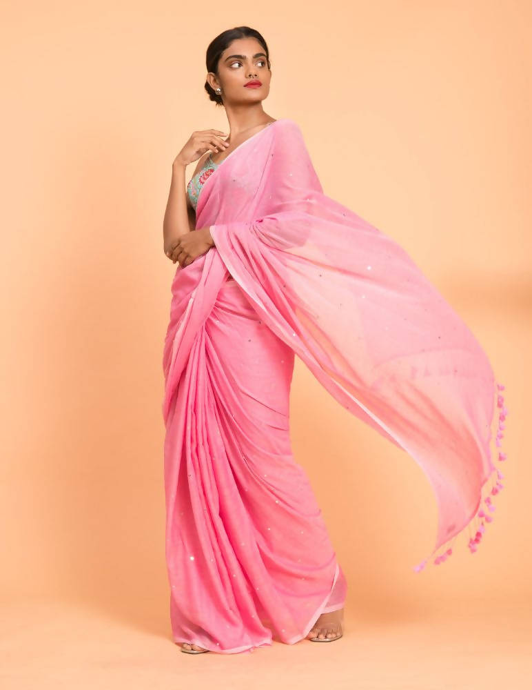 Suta Pink Embellished Sequinned Pure Cotton Saree - Distacart