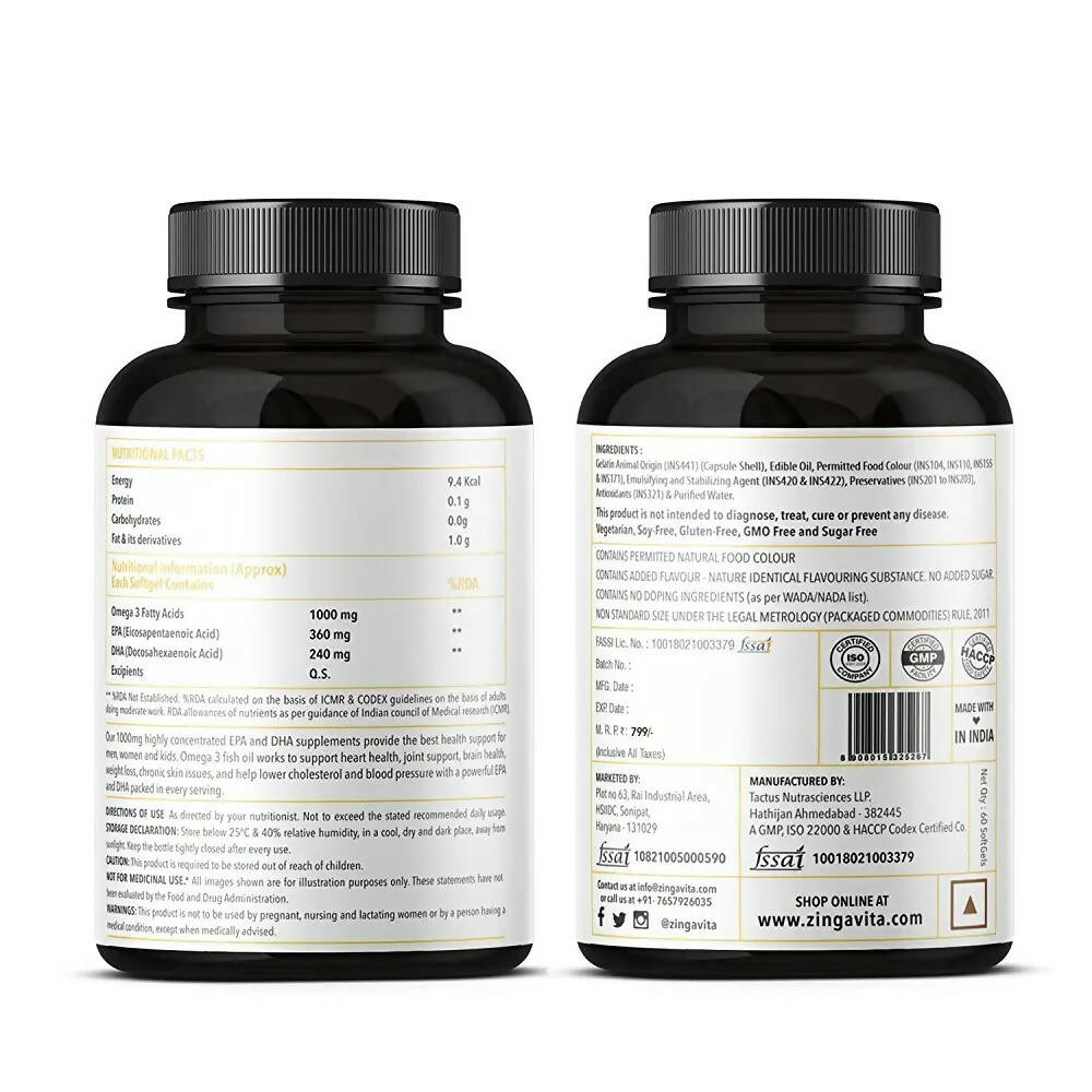 Zingavita Omega 3 Fish Oil 1000mg Softgels - Distacart