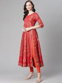 Thumbnail for NOZ2TOZ Women's Red Cotton Printed Anarkali Kurta with Legging - Distacart