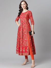 Thumbnail for NOZ2TOZ Women's Red Cotton Printed Anarkali Kurta with Legging - Distacart