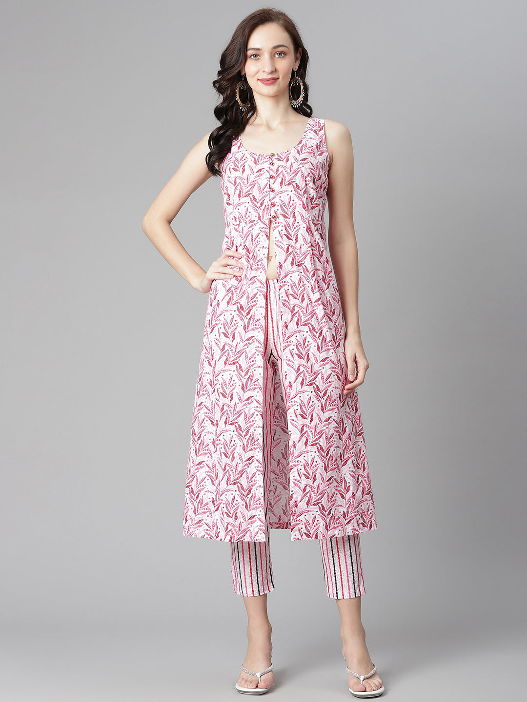 NOZ2TOZ Women's Dark-Pink Cotton Print straight Kurta with Pant - Distacart