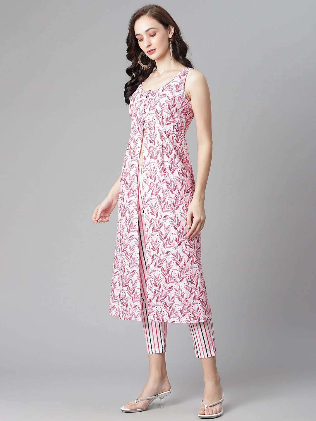 NOZ2TOZ Women's Dark-Pink Cotton Print straight Kurta with Pant - Distacart