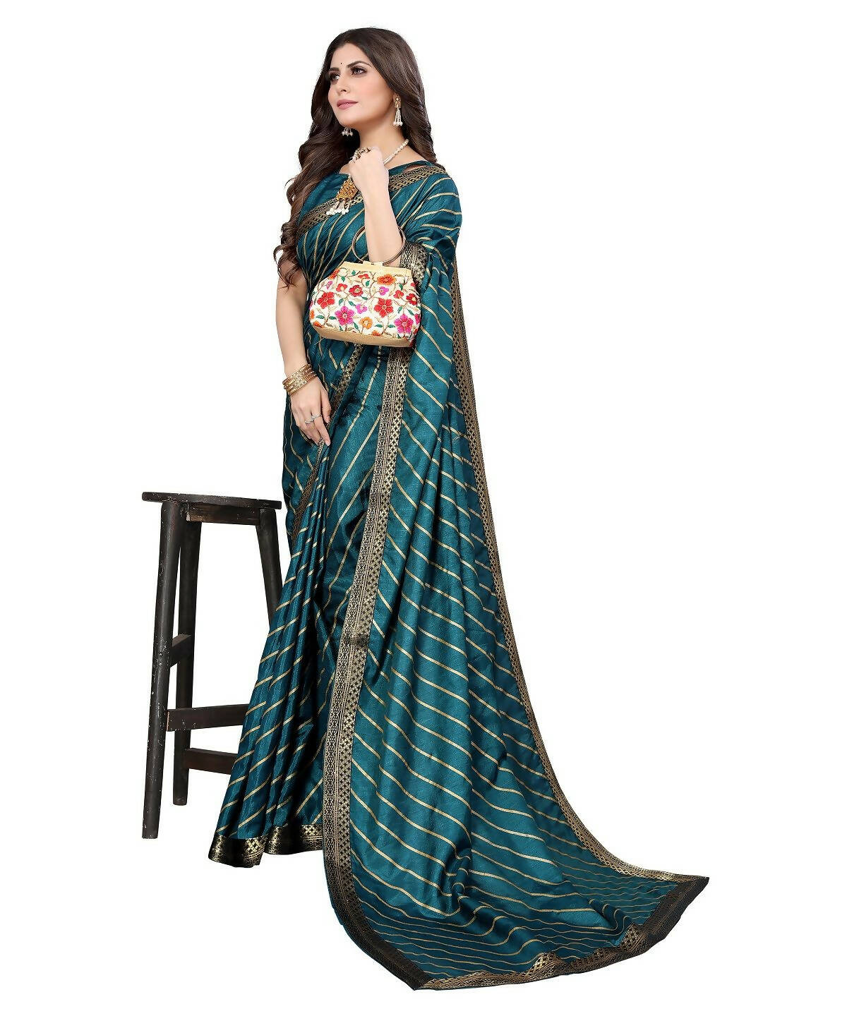 Vamika Dola Silk Rama Green Lace Border Bollywood Style Saree (SUCHI RAMA) - Distacart