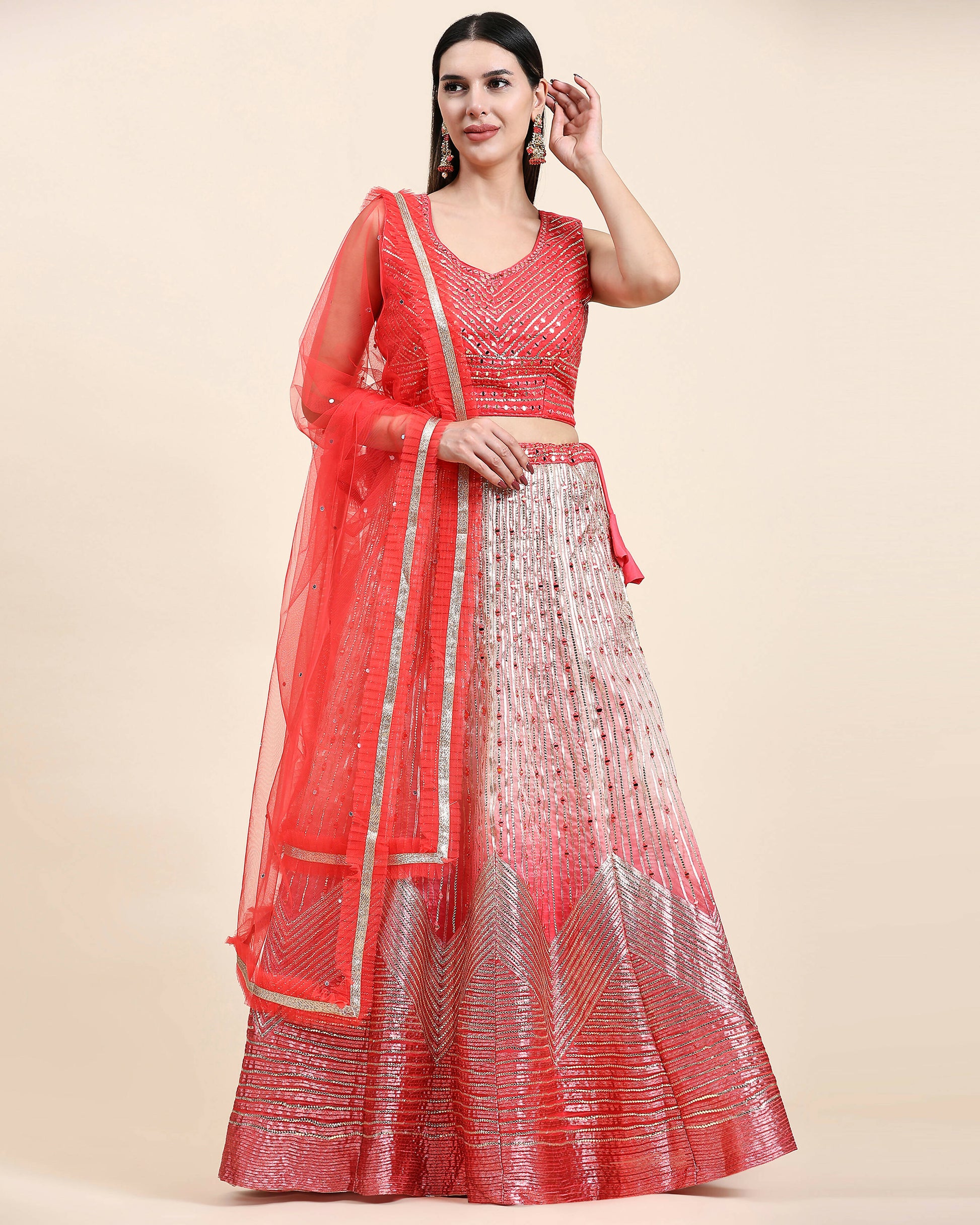 Red Organza Mirror With Coding Work Lehenga Choli with Dupatta - Tanya - Distacart