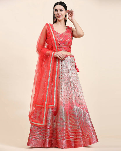 Red Organza Mirror With Coding Work Lehenga Choli with Dupatta - Tanya - Distacart
