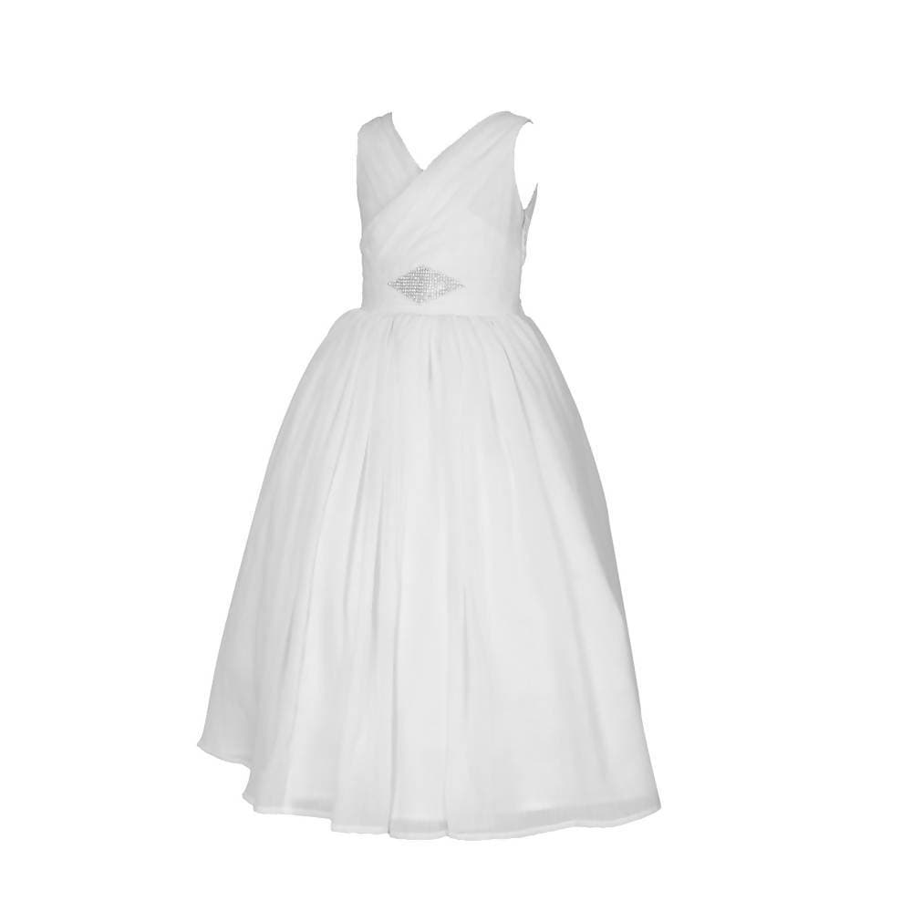 Asmaani Baby Girl's White Satin A-Line Maxi Full Length Dress (AS-DRESS_22002) - Distacart