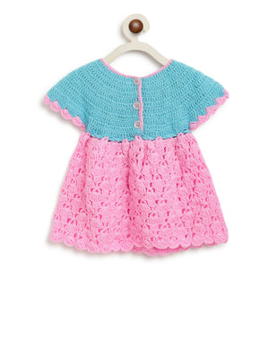 ChutPut Hand knitted Crochet BubbleGum Wool Dress - Pink - Distacart