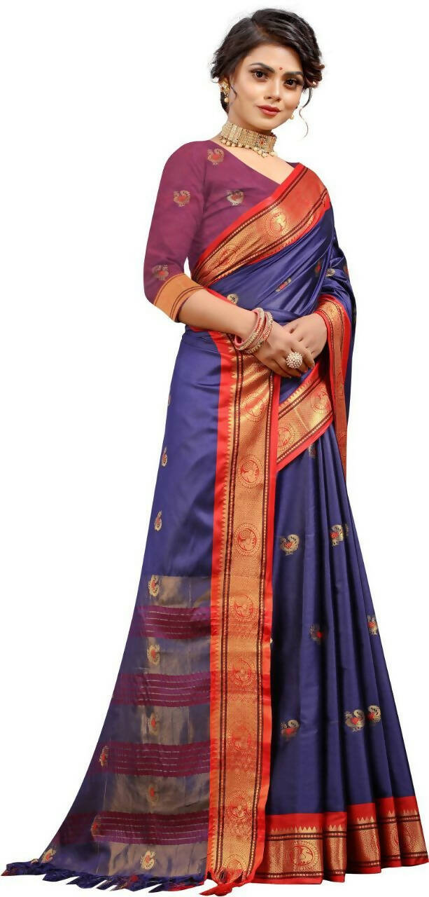 DEIANA'S Beautiful Golden Jari with New Design Soft Lichi Silk Saree - Purple - Distacart
