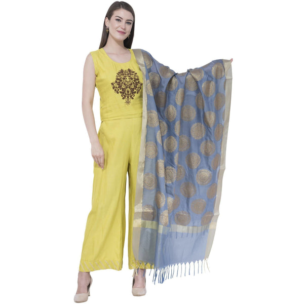 A R Silk Women's Zari Embroidery Vanarsi Silk Gray Dupattas and Chunnis