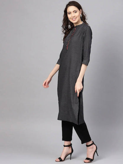 Myshka Women Black & White Striped Straight Kurta - Distacart