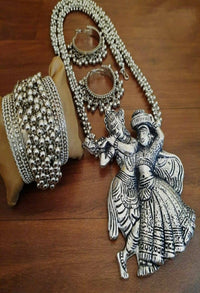 Thumbnail for Mominos Fashion Johar Kamal Women Silver-Plated Brass Finish Radha Kishan Long Neckalce Combo Set - Distacart