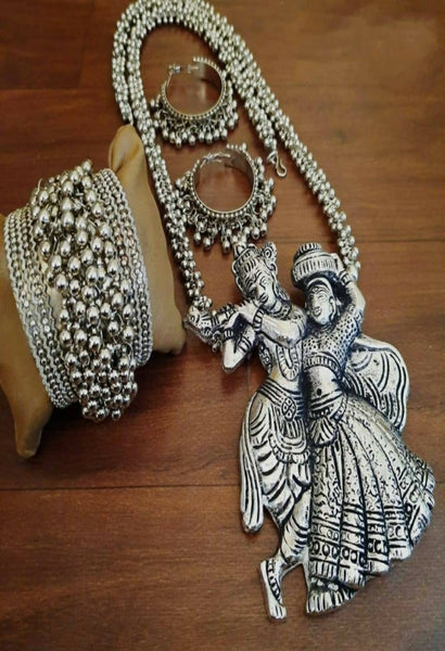 Mominos Fashion Johar Kamal Women Silver-Plated Brass Finish Radha Kishan Long Neckalce Combo Set - Distacart