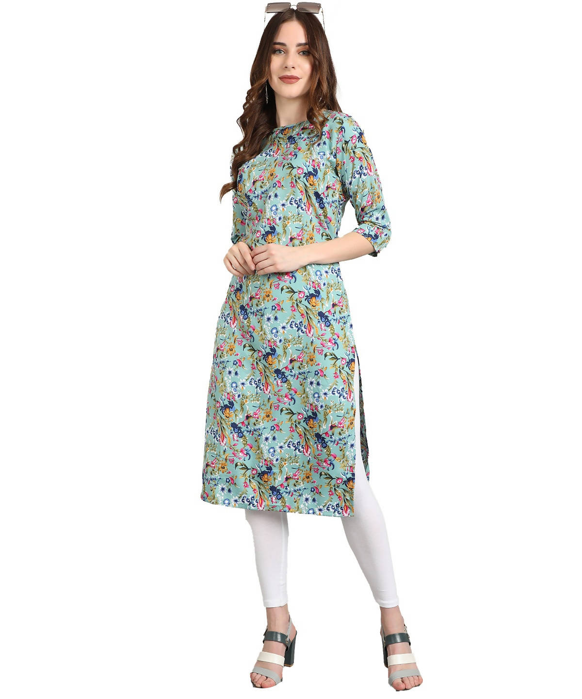 Vamika Rama Green French Crepe Printed Party Wear/Casual Wear Kurti - Distacart