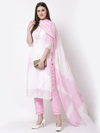 Thumbnail for Myshka Pink Color Silk blend Embroidered Kurta With Pant Dupatta Set