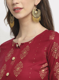 Thumbnail for Rudra Bazaar Gold Printed Flared Anarkali Maroon kurti - Distacart