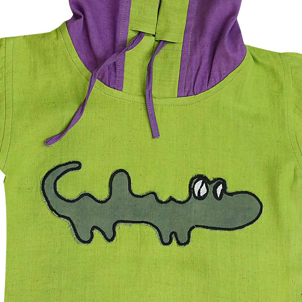 Mhyssa Croco Half sleeves Green and Purple Hoodie with Shorts Set For Kids - Distacart