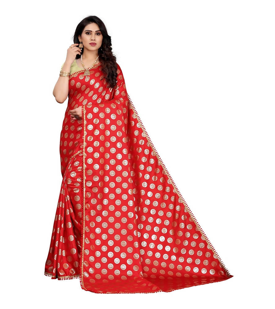 Vamika Red Rangoli Silk Foil Print Saree (Danish Red)