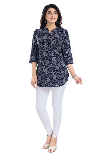 Snehal Creations Ethnic Galore Blue Short Tunic Top for Women - Distacart