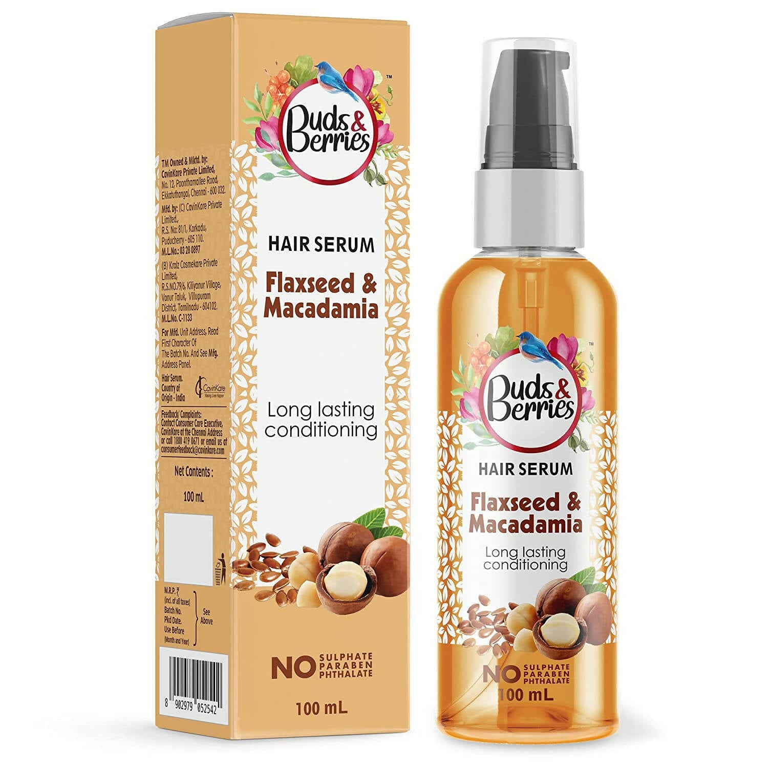 Buds & Berries Hair Serum with Flaxseed and Macadamia - Distacart