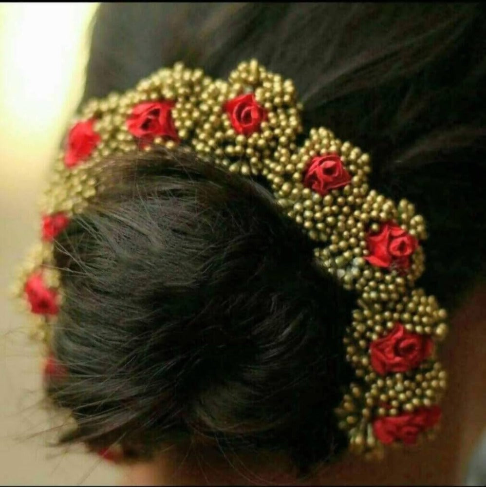 Red & Gold Bridal Hair Gajra for brides