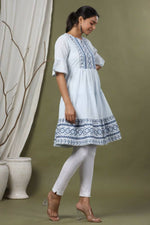Thumbnail for Juniper Sky Blue Cotton Dobby Festive Embroidered Tiered Dress For Women - Distacart