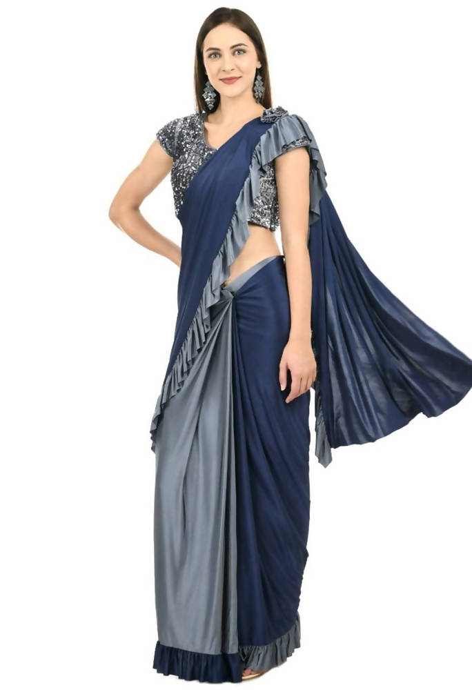 Mominos Fashion All Season Wear Gray And Blue Ruffled 