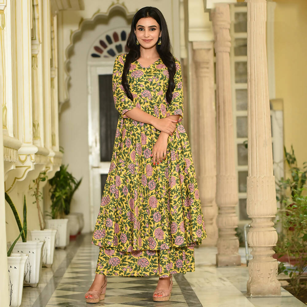 PartyWear Designer Golden Yellow Pure Maslin Palazzo Suit - Anbazaar - Distacart
