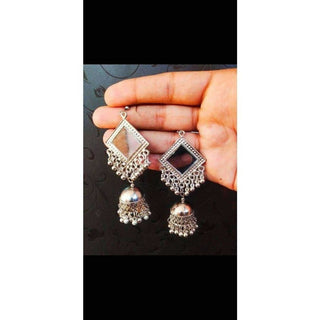 Muskan Fancy Mirror work Silver Smart Earrings
