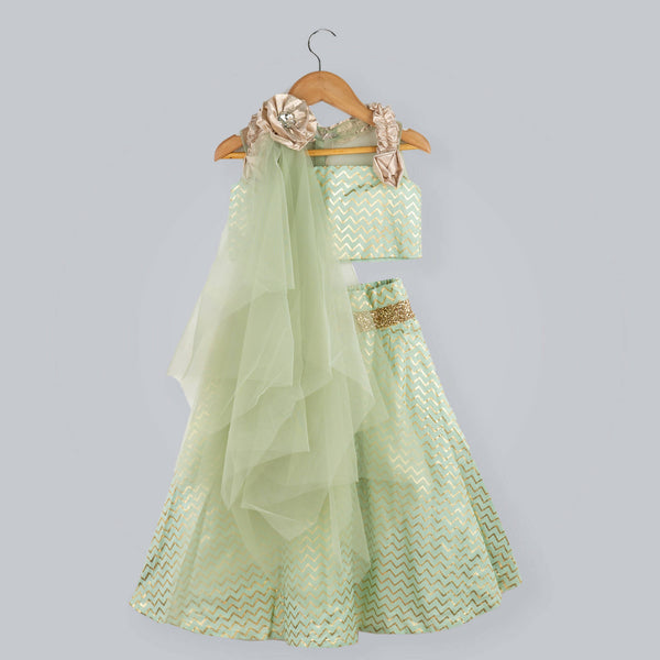 Pink Cow Fashions Zig-Zag Printed Ghagra Choli With Frill Strips - Distacart