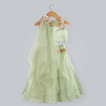 Pink Cow Fashions Zig-Zag Printed Ghagra Choli With Frill Strips - Distacart