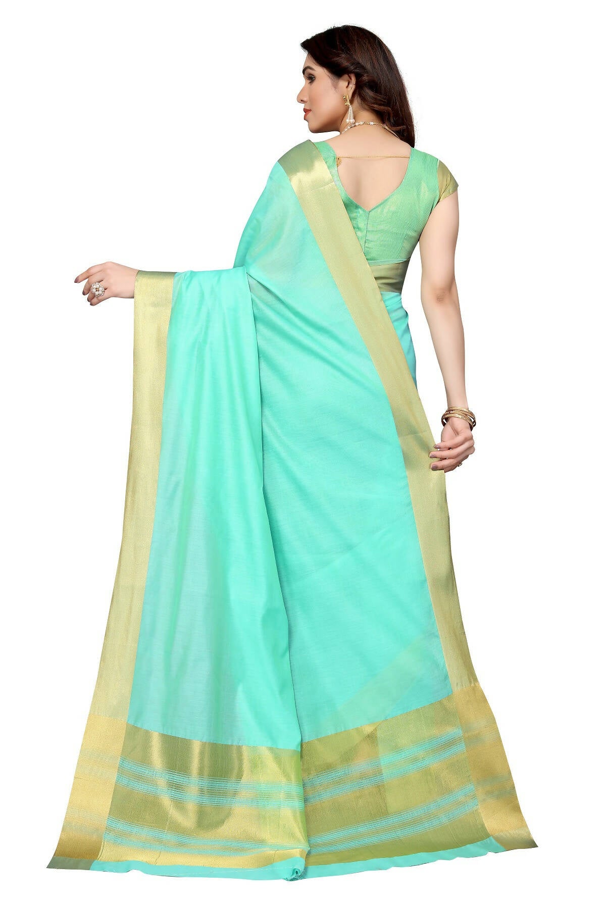 Vamika Sky Blue Cotton Polyester Silk Weaving Saree - Distacart