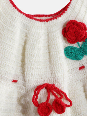 Chutput Kids Woollen Hand Knitted Full Sleeves Rosette Work Dress - White - Distacart