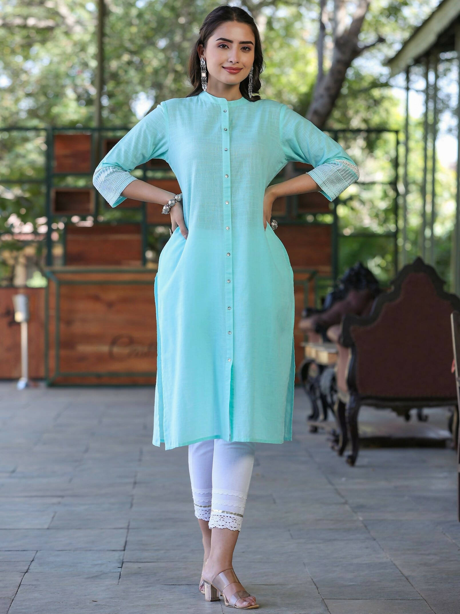 Solid Cotton G4Girl Women's Straight Kurta (Sky Blue), A-line at Rs  250/piece in Devli
