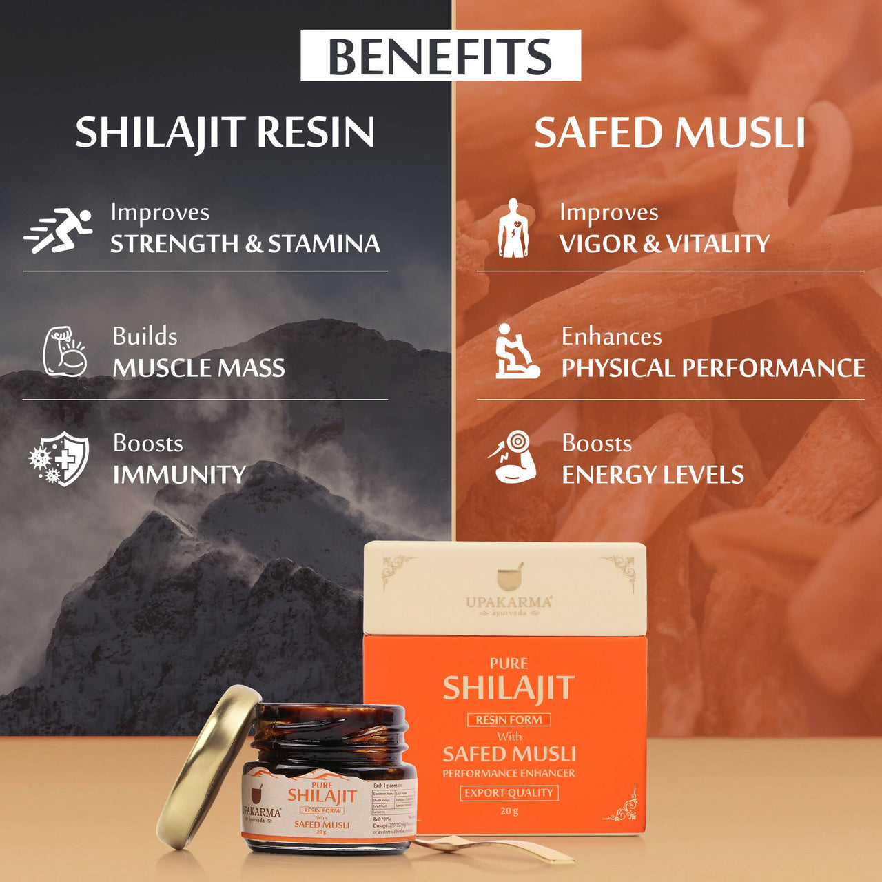 Upakarma Ayurveda Pure SJ Resin with Safed Musli & Pure SJ Resin with Gold Dust Combo - Distacart