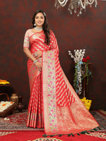 Thumbnail for Lorenvalley Fashion Red Soft Silk Woven Design with Zari Weaving Leheriya Design Saree - Distacart