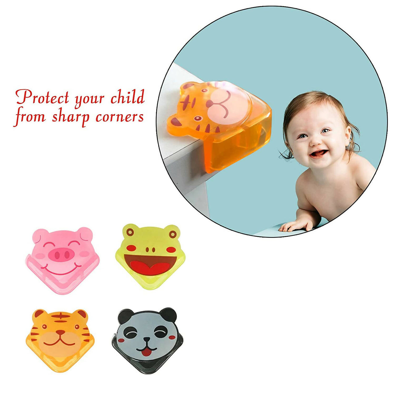 Safe-O-Kid Set Of 4 Cushioned Corner Guard Protection in cute Tiger Design - Yellow - Distacart
