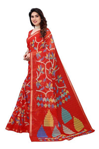 Thumbnail for Vamika Red Linen Zari Border Beautiful Saree