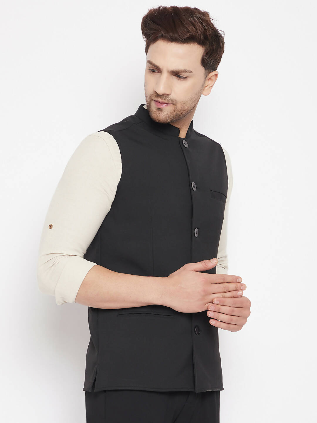 Even Apparels Black Merino Men Woven Nehru Jacket PW668 - Distacart