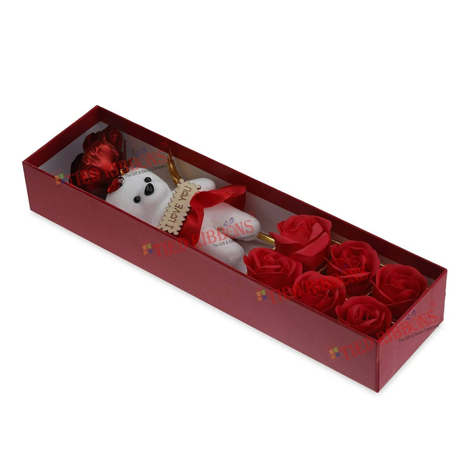 Tied Ribbons Rose Flower Artificial With Teddy - Valentines Day Gift Box - Distacart